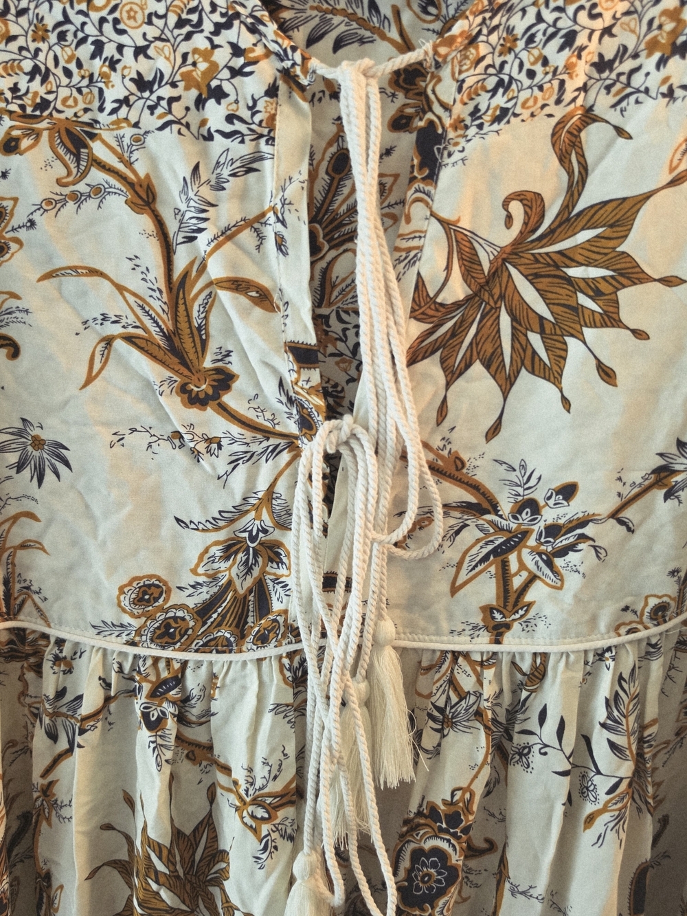 Boho Cream Floral Midi Dress with Rust Accents - Picture 3 of 11